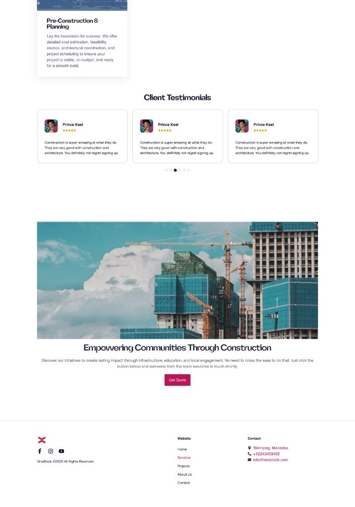 Oneblock – Construction Website