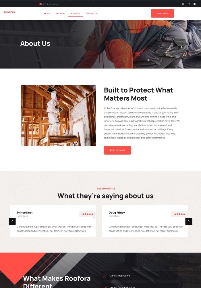 Roofora – Roofing Website