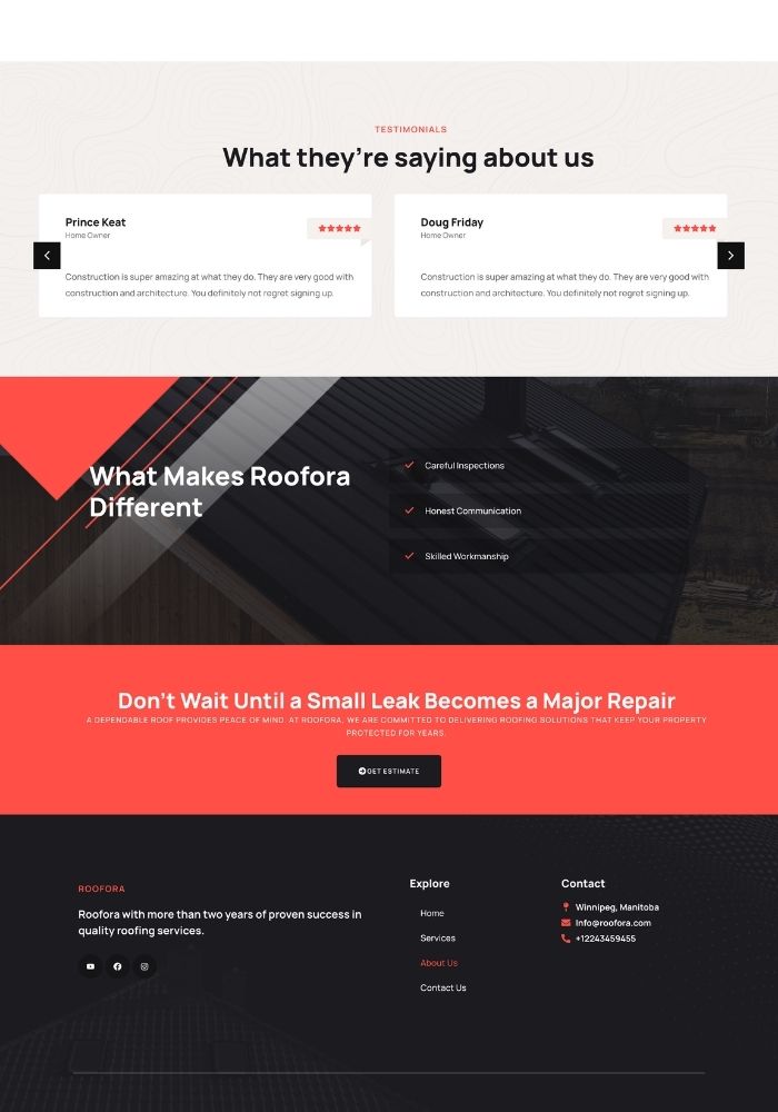 Roofora – Roofing Website
