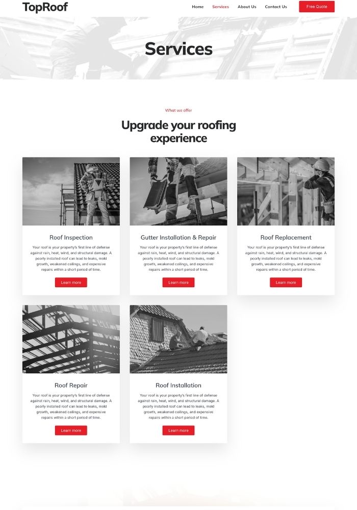 Top Roof – Roofing Website