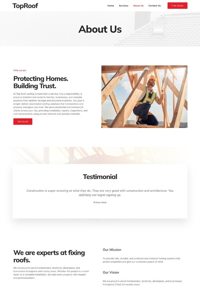 Top Roof – Roofing Website